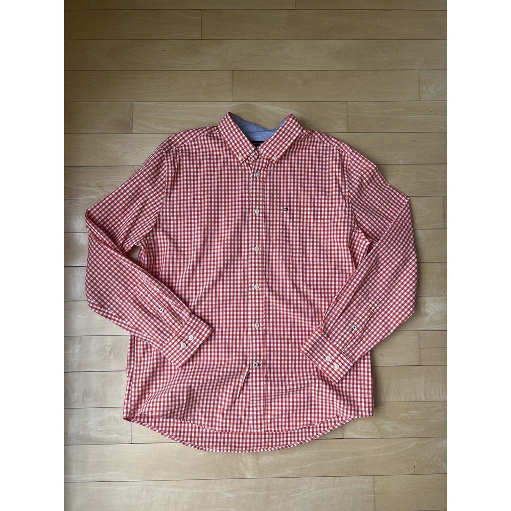 Tommy Hilfiger Vintage Gingham Check Print Button Down Shirt Orange/Red Size‎ L